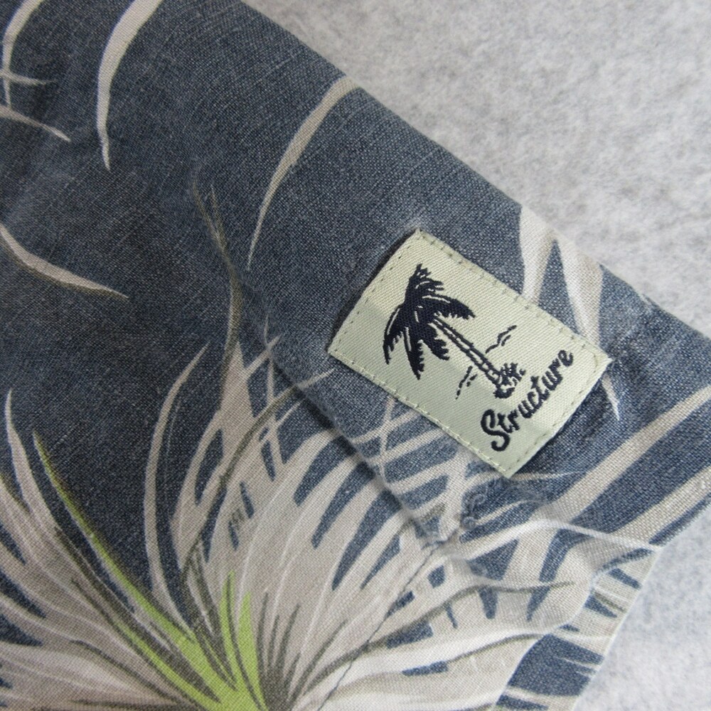 Vintage Structure Mens Shirt XL Blue Floral Linen Cotton Loop Collar Camp Resort - Picture 3 of 9